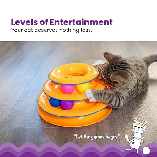 Catstages Tower of Tracks 3-Level Cat Track Toy with 6 Balls, Interactive Toy for Indoor Cats, Orange thumbnail 2