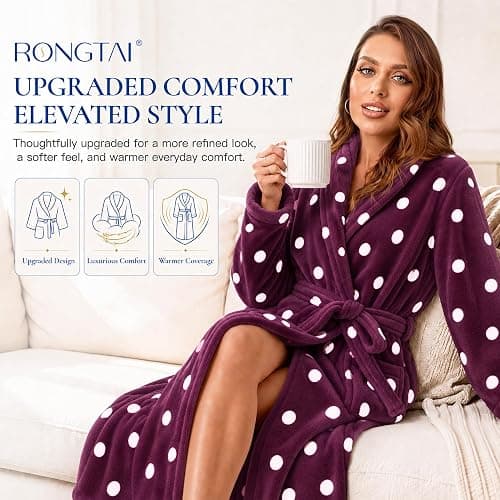 RONGTAI Womens Bathrobe Ladies Fleece Plush Warm Long Robes thumbnail 2