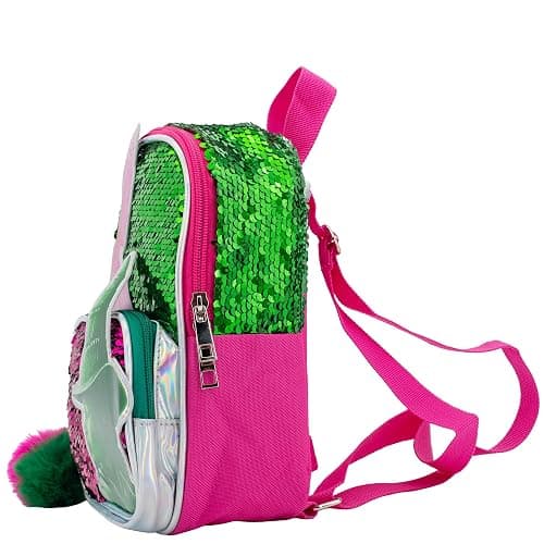 AI ACCESSORY INNOVATIONS Wicked 9” Micro Mini Backpack Purse Featuring Glinda & Elphaba 3D Character Patches, Shiney Sequins, & Pompom Dangle thumbnail 3