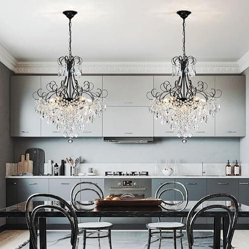 WUZUPS Crystal Chandelier 10-Light Pendant Ceiling Light Modern Lighting Fixture for Dining Room Hallway Bedroom Kitchen Bathroom, H 27.6" x W 22.8", E12 Base, Black thumbnail 7
