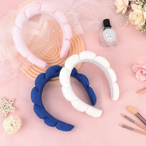 ACO-UINT 3 Pack Spa Headbands for Washing Face, Skincare & Makeup, Terry Cloth Headbands with Puffy Cloud Design, One Size Fits Most, Comfortable & Durable thumbnail 7