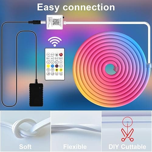 Cozylady RGB Neon LED Rope Lights, Waterproof Bluetooth APP Remote Control Music Sync Strip Lights, 24V Flexible DIY Silicone Light for Bedroom Home Indoor Outdoor Decor (15M/50Ft) thumbnail 2