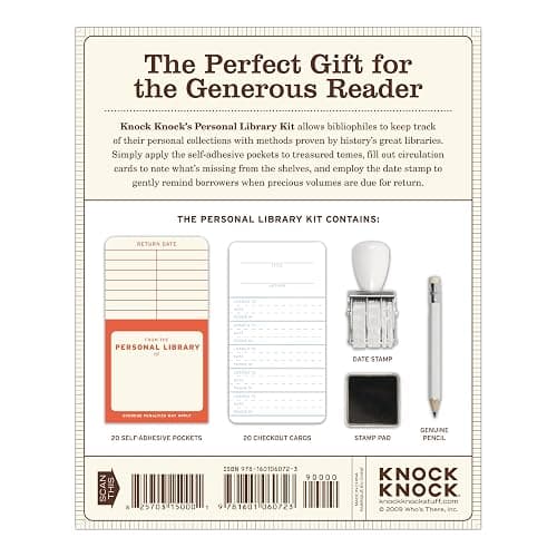 Knock Knock Original Personal Library Kit & Gift for Book Lovers - Card Catalog Checkout Cards, Bookplates, Date Stamp & Inkpad thumbnail 2
