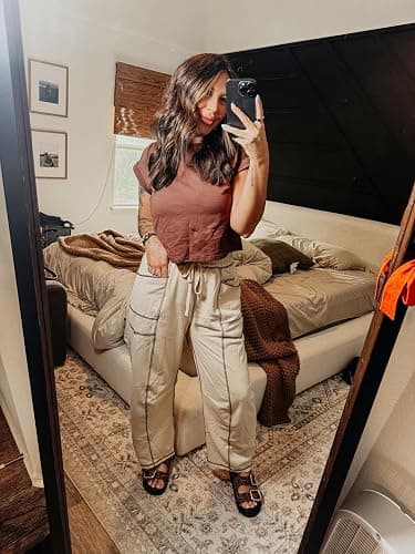 Athlisan Womens Baggy Barrel Pants Wide Leg Lounge Drawstring Sweatpants with Pockets thumbnail 6