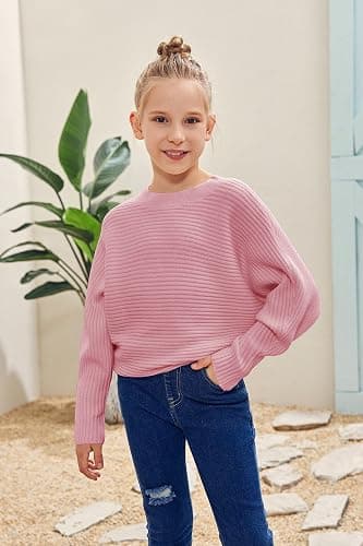 Mafulus Girl's Oversized Crewneck Fall Sweaters Kids Batwing Long Sleeve Slouchy Chunky Cute Pullover Jumper Shirts 5-14T thumbnail 3