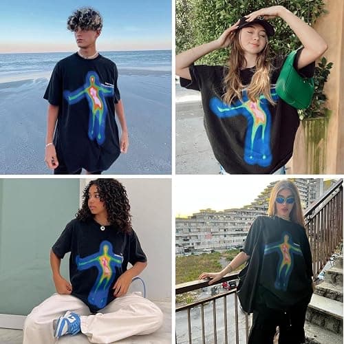 Aelfric Eden Mens Oversized T Shirts Tees Distorted Portrait Print Crew Neck Cotton Tops Streetwear Casual Shirt thumbnail 2