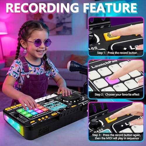 Tsomtto Kids DJ Mixer Table Musical Toy with Lights & Bluetooth | Electronic Music Toy with Microphone Piano, DJ Mixer Controller Toys Birthday Christmas Gifts for 3 4 5 6 Year Old Boys Girls thumbnail 5