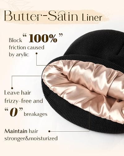 YANIBEST Satin Lined Beanie for Women Reduce Frizz Winter Hats for Women Men Silk Lining Soft Slouchy Warm Cuffed Less Static thumbnail 3