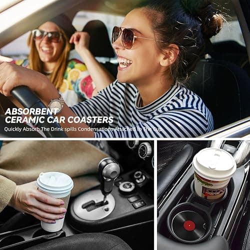 YINFILAN Car Coaster for Cup Holders, Red Vinyl Record Isolated, 2 Pack, Absorbent Ceramic Coaster with Cork Base, Universal Size 2.56" with Finger Notch thumbnail 7