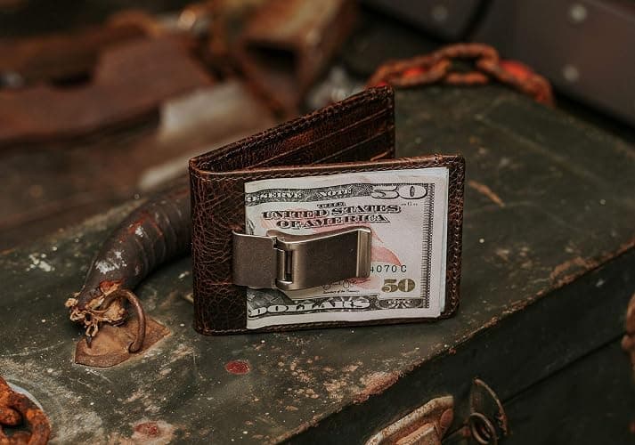 House of Jack Co. Deacon Bifold Money Clip Wallet for Men – Slim Front Pocket Leather Wallet with Metal Cash Clip, Exterior ID Window & Card Holder, Full-Grain Cowhide, Brown thumbnail 2