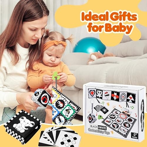 Baby Toys 0-6 Months, Notique 19 Pcs Newborn Black and White Baby Toys Montessori Tummy Time Toys 0 3 6 9 Months, Sensory Soft Book for Babies, Educational Cards Baby Essentials Infant Toys Baby Gifts thumbnail 7