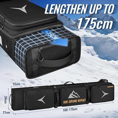 YOREPEK Ski & Snowboard Bag with Wheels, Upgraded All-Terrain Large Wheels, Extendable 160–175cm Water Resistant Padded Ski Bags for Air Travel with Backpack & Shoulder Strap, Mini Pocket for AirTag thumbnail 6