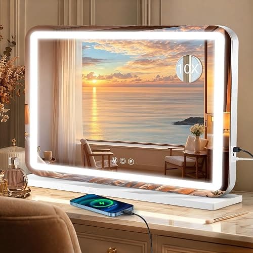 Ratsamee 23" x 18" Vanity Mirror with Lights, Led Lighted Makeup Mirror with 3 Color Dimmable Lights, Touch Control, USB Charging Port, Gifts for Women Wife Teengirls - Image 1