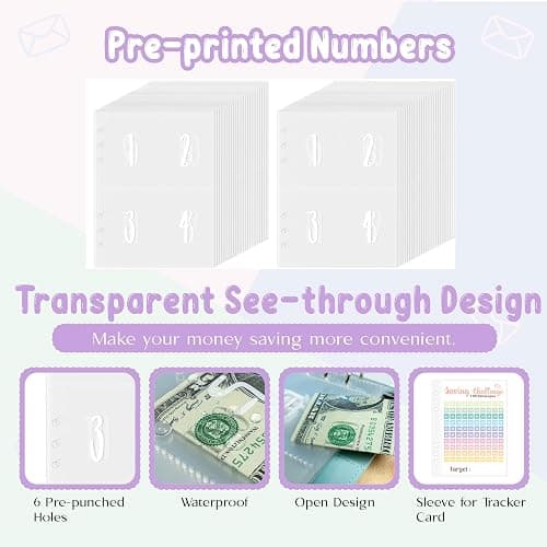 Axolotl 100 Envelopes Money Saving Challenge Binder, A5 Savings Budget Challenges Binders with Cash Envelopes, 100 Days Envelope Saving Binder Book, Budget Planner (Matt Purple) thumbnail 5