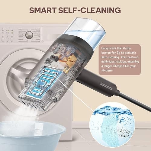 Newbealer Professional Business Travel Steamer, 1200W High-Power Dual Voltage (100-240V), Fast 20s Heat Up for Clothes Horizontal Vertical Steaming, Foldable & Solid 1.72 lbs, 180ml (Brown) thumbnail 8