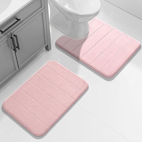 Yimobra Memory Foam Toilet Bath Mat U-Shaped, 24 X 20 Inches,Soft and Comfortable, Super Water Absorption, Non-Slip, Machine Wash and Easier to Dry for Bathroom Commode Contour Rug, Pink thumbnail 2