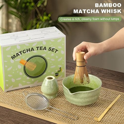 Dayacoco Matcha Whisk Set, Ceramic Matcha Kit Set Includes Bowl with Spout, Matcha Whisk, Holder, Bamboo Scoop and Sifter, 5 pcs Matcha Tea Kit for Matcha Beginner and Lovers, Gift Christmas, Birthday thumbnail 5