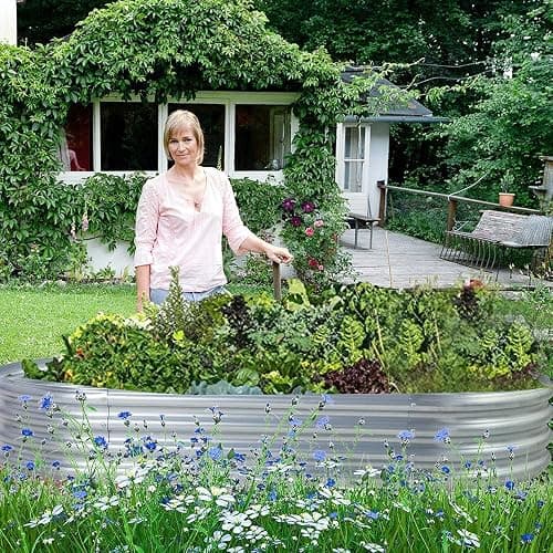 Land Guard Galvanized Raised Garden Bed Kit, Galvanized Planter Garden Boxes Outdoor, Oval Large Metal Raised Garden Beds for Vegetables………… thumbnail 2