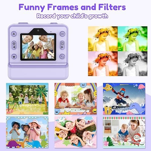 Kids Camera Instant Print, Instant Camera with 1080P Videos, Front Rear Dual Selfie instant print camera with 3 Rolls Print Paper & 32GB SD Cards, Christmas Birthday Gifts for Girls Age 3-12 (Purple) thumbnail 3