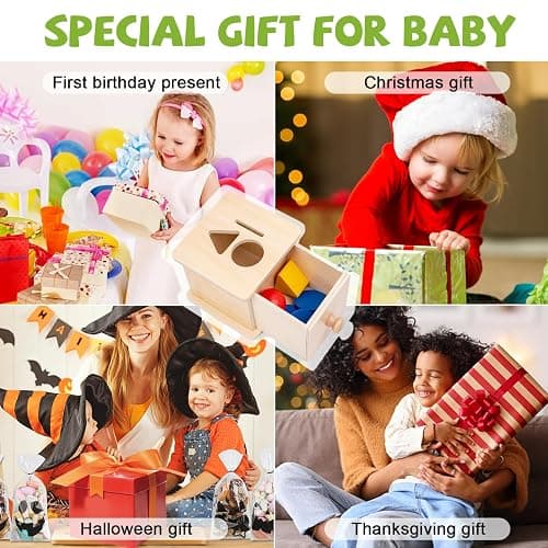 Adena Montessori Coin Box,3 in 1 Object Permanence Box Toys for 1 Year Old Baby Coins,Wooden Montessori Ball Drop Toys Developmental Toys for 6-12 Month Infant Toys,Triangle Ball Round Shapes thumbnail 7