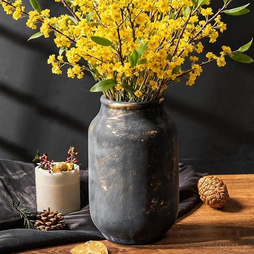 Varsoul Rustic Ceramic Farmhouse Flower Large Vase, Whitewashed Terra Cotta Vase, Pottery Decorative Flower for Home Decor, Table, Living Room Decoration, Shelf Decor, Mantel, 9.5 Inch, Bronze thumbnail 3