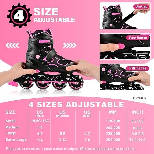 2PM SPORTS Inline Skates for Kids Girls Boys Ages 5-8 8-12 4-6 6-12 with Light Up Wheels, Adjustable Kids Roller Skates Blades for Adults Men Women Beginners Youths thumbnail 5