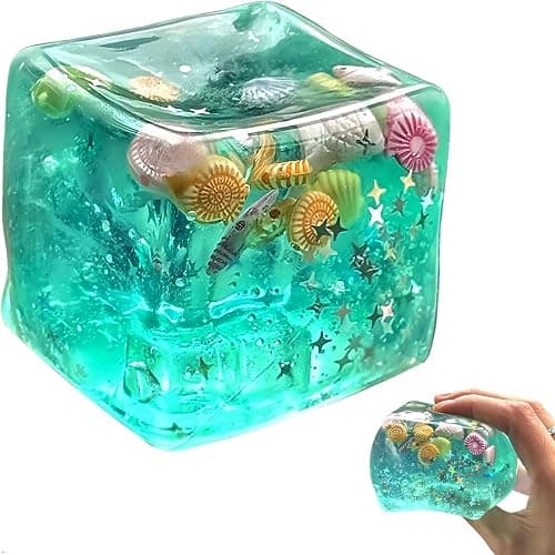 Solis Convene Ice Cube Cube Fidget Toys - Sensory Toys for Adult with Real Sea Shells, Squishy Fidget Toy for ADHD, Anxiety Relief | Non-Toxic Squeeze Ball for Focus & Calm for School, Office - Image 1