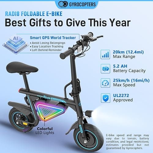 Gyrocopters Radi8 Electric Scooter for Kids & Teens | Moving LED Lights, E Scooter, Anti-Theft GPS Tracker | 250W Motor 10" Tire | Speed Upto 25Km/h Range Upto 20Km | UL2272 Safe thumbnail 3