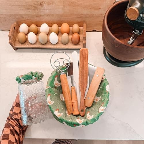 Chicken 10 Piece Sourdough Kit | Vintage Jar | Bannetons Proofing | Custom Cute Jar and Cover | Dough Whisk | Wood Dough Scraper Cutter | Bread Lame | Silicone Spatula thumbnail 2