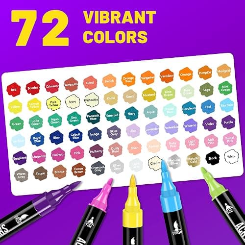 Pagather Acrylic Paint Markers, 72 Colors Dual Tip Fine & Brush Pens Set | For Rocks, Fabric, Wood, Glass & More, Perfect for DIY Crafts and Creative Art Projects with Bright, Smooth and Quick-Dry Ink thumbnail 3