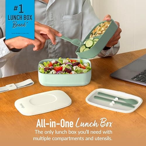 Bentgo Classic - Adult Bento Box, Stackable 3-Compartment Lunch Box with Removable Utensil Set and Sealing Strap, BPA-Free, Food Container Ideal for Meal Prep, Work, and On the Go (Khaki Green) thumbnail 2