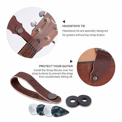 YIKOKO Guitar Strap 2", Soft Woolen Knit, Cowhide Leather End, for Acoustic and Bass Electric Guitars, Free Button, 2 Strap Locks and 4 Guitar Picks thumbnail 7