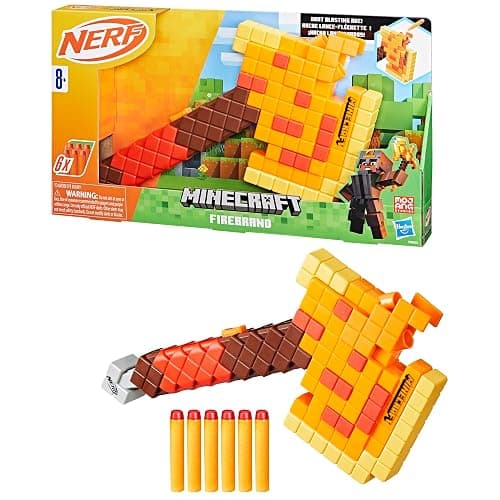 Nerf Minecraft Firebrand, Dart Blasting Axe, 6 Nerf Elite Foam Darts, Design Inspired by Minecraft Axe in The Game, Pull Down Priming, Minecraft Toys thumbnail 14