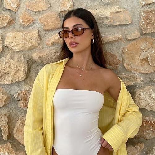 FancyPink Polarized Retro Oval Sunglasses for Women Small Chic 90s Vintage Style Trendy Slim Narrow Y2k Mirroed Sunglasses thumbnail 3