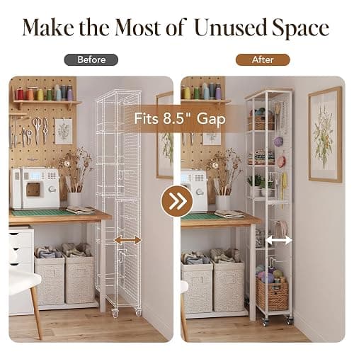 Craft Storage Cart with Dual-Sided Pegboard,5-Tier Shelves Craft Room Storage and Organization,Craft cart Lockable Wheels, Rolling Organizer for Craft Room, Art Supplies,Small Spaces (White, 68.7" H) thumbnail 7