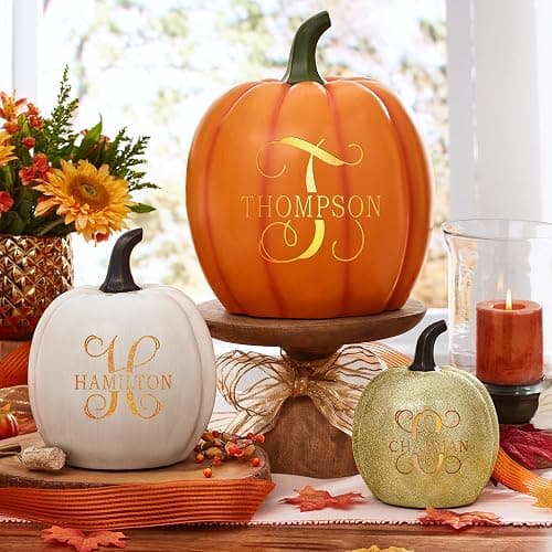 Let's Make Memories Personalized Light Up Halloween Pumpkin Decor Outdoor - Your Name & Initial on a Custom Pumpkin - Jack o Lantern - Fall Decor - Indoor/Outdoor - Large - Orange thumbnail 2