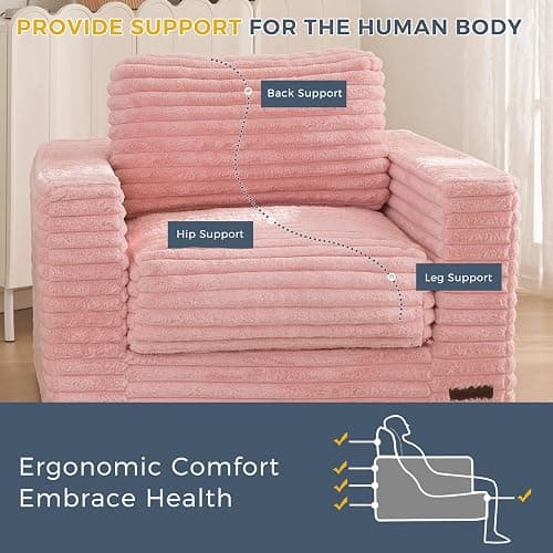 ❤️MAXYOYO Giant Bean Bag Chair for Adults, Upholstered Floor Sofa with Pillows and Armrests, Large Bean Bag Sofa Plush Chair Bean Bag Couch for Bedroom Living Room, Pink thumbnail 7