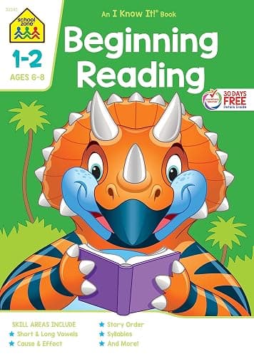 School Zone Beginning Reading Workbook: 64 Pages, 1st Grade, 2nd Grade, Beginning & Ending Sounds, Vowels, Sequencing, Ages 6 to 8 (I Know It! Book Series) - Image 1