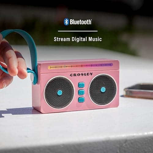 Crosley CR3050A-FG Mini Boombox Portable Bluetooth Speaker, Flamingo | Bluetooth In, 5 Color-Changing Light Modes, LED Lights Sync with Music, Rechargeable Lithium-Ion Battery thumbnail 4