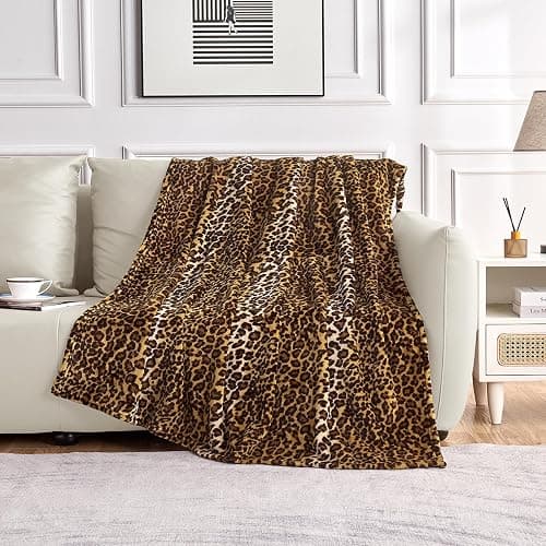 Edenleaf Leopard Print Blanket Fleece Throw for Bed Sofa Travel and Camping, Super Soft Cozy Fluffy Plush Cheetah Print Blanket for All Seasons 50"x60" (Dark Brown) thumbnail 5