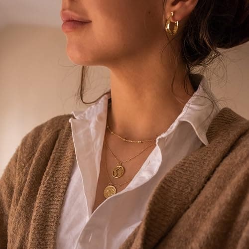 Tewiky Gold Chain Necklace for Women, 14k Gold Plated Thin Beaded Wave Box Necklace Dainty Simple Layered Choker Minimalist Link Chain Necklace Trendy Jewelry for Women thumbnail 9