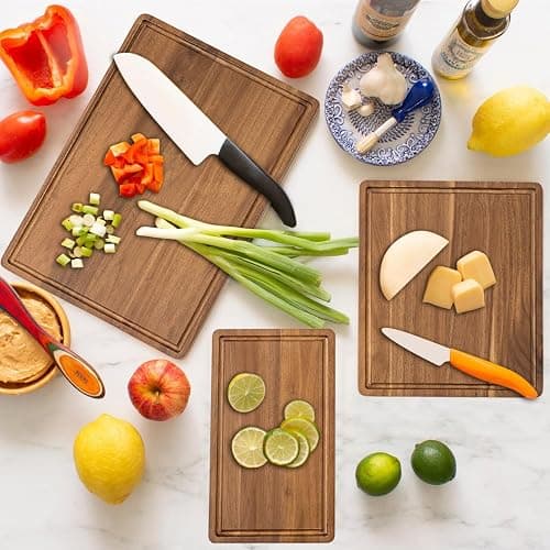 KOLWOVEN Wood Cutting Boards for Kitchen - Set of 3, Wooden Cutting Board Set with Holder for Chopping Meat, Cheese, Fruits, Vegetables, Knife Friendly Serving Tray thumbnail 6