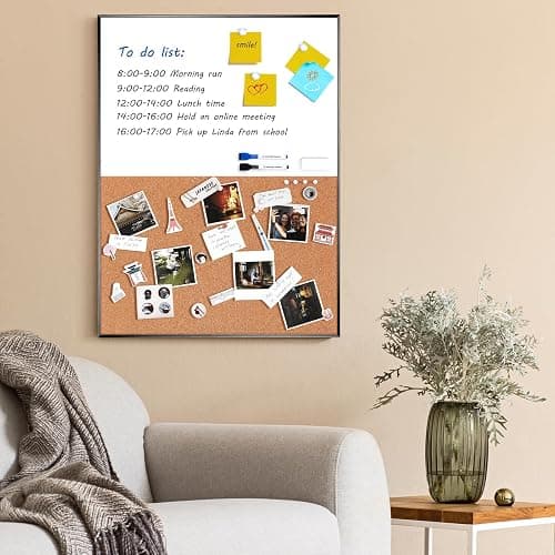 ARCOBIS Cork Board White Board Combo | 24"x18" Bulletin Board, Magnetic Dry Erase Board & Corkboard for Wall, Vision Board for Home, Office, School, Black Frame thumbnail 8
