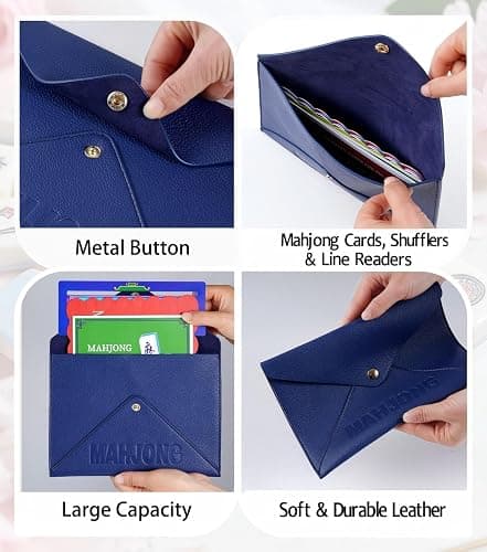 Vegan Leather Mahjong Card Sleeve Holder, Fits Most Mahjong Cards, Line Readers & Shuffler Cards, Gift Box Included, Perfect Mah jong Gift & Accessories for Men Women (Navy Blue, 8.6 * 6.3 in) thumbnail 5