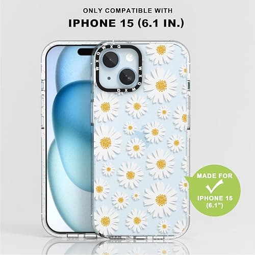 WXQWXQ for iPhone 15 White Daisy Flower Clear Phone Case | TPU+PC Premium Painted Anti-Drop Phone Case Superior Shock Absorption Military-Grade Drop Protection thumbnail 2