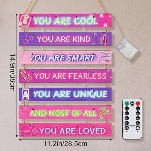 FIOBEE Girls Room Décor for Teen Girls Boys with LED Light Nursery Wall Decor for Bedroom Motivational Inspirational Wall Art Girl Room Decoration for Kids Living Room, 8 Kinds of Lights, Purple Game thumbnail 6