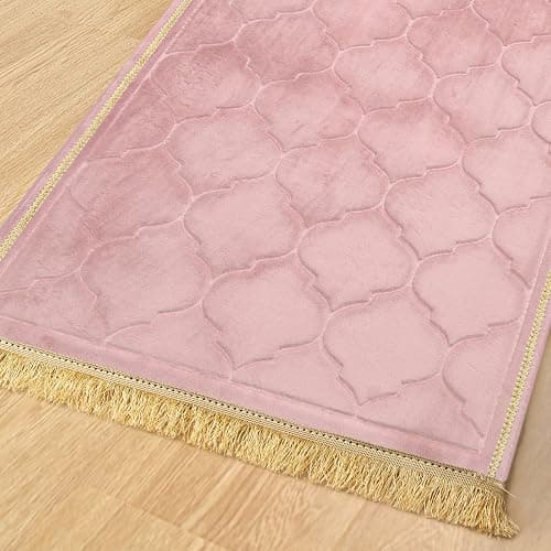 YAZEIN Muslim Prayer Rug with Tasbih Prayer Beads, Soft Memory Foam Prayer Matt Islam, Padded Islamic Prayer Mat Thick for Men and Women, Janamaz, Sajadah (25.6" x 43.3", Pink) thumbnail 6