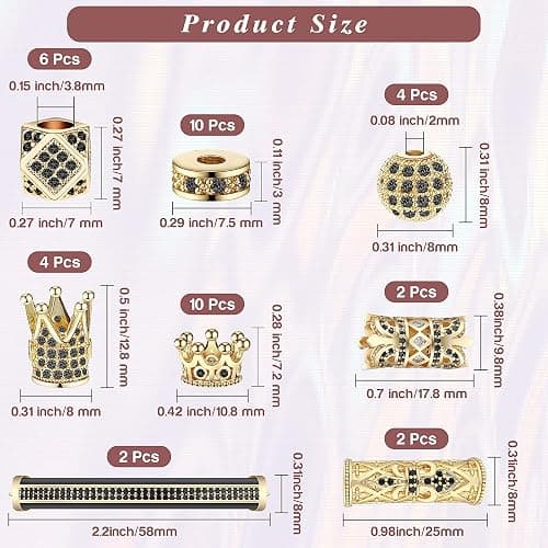 King Crown 40pc Round Zircon Rhinestone Beads Tube - Cubic Zirconia Diamond Cut Cube Spacer Beads for Jewelry Making Bracelet Connector DIY (Gold, Black Rhinestone) thumbnail 3