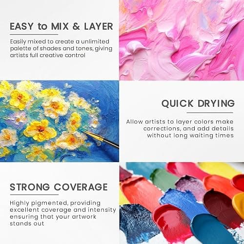 52 Pcs Acrylic Paint Set - 36 Colors (2oz/60ml) with 12 Brushes, 2 Knives & Palette - Rich Pigments for Adults, Kids, Artists & Beginners - Painting on Halloween Pumpkin Canvas Ceramic Rock Wood thumbnail 6