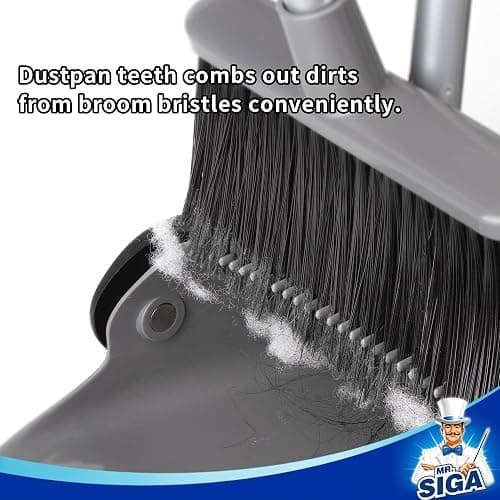 MR.SIGA Broom and Dustpan Set with Adjustable Long Handle, Upright Combo for Floor, Cleaning Lobby, Gray thumbnail 5